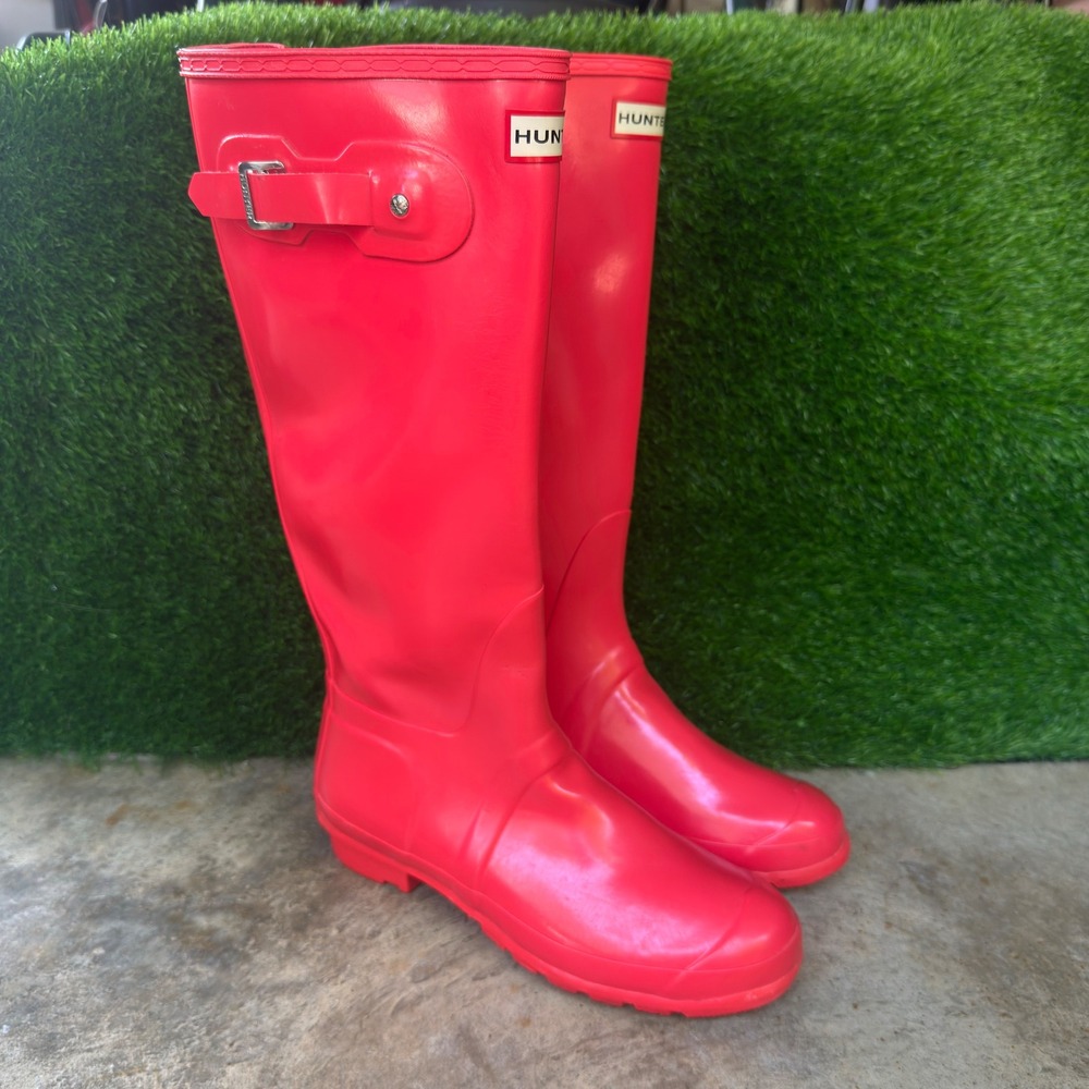 Vintage Hunter Boots Military Red Tall Glossy Rain Boots Gorpcore US 9M 10F